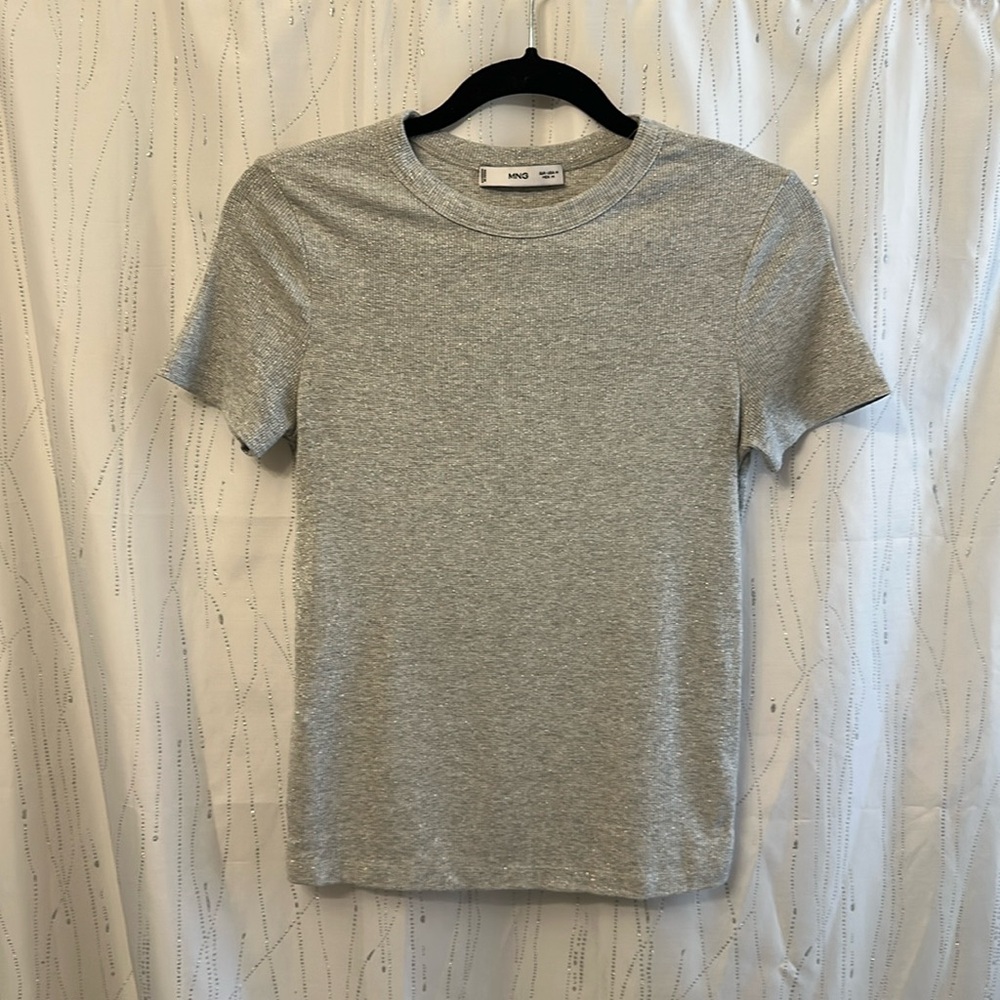 MNG Metallic Silver Gray Short Sleeve Fitted Tee